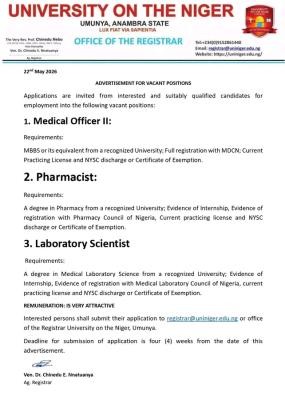 UNINIGER announces vacancies