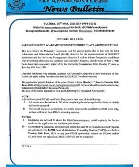 AAU Post-UTME 2026: Cut off mark, Eligibility and Registration Procedures