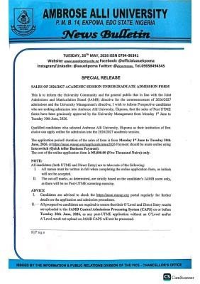 AAU Post-UTME 2026: Cut off mark, Eligibility and Registration Procedures