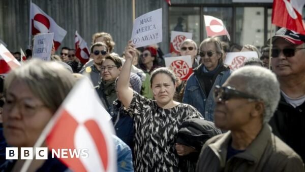 ‘No means no’: Greenlanders protest against Trump outside new US consulate