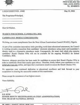 WAEC update regarding 2026 Result Checker PINs