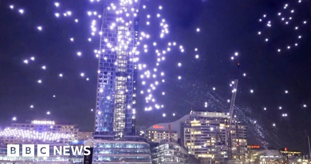 Watch: Dozens of drones crash into harbour in Sydney during light festival display