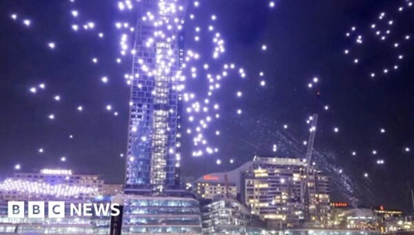 Watch: Dozens of drones crash into harbour in Sydney during light festival display