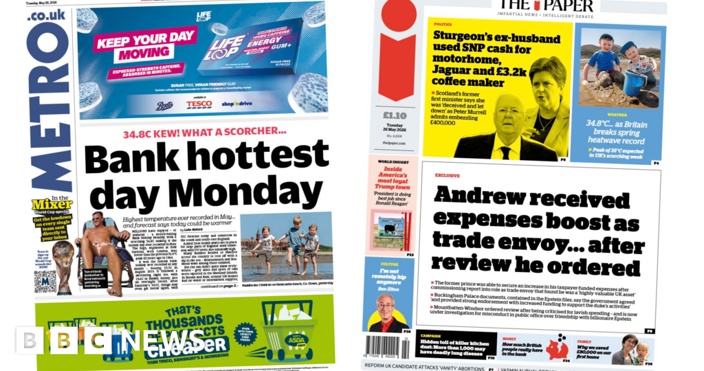 The Papers: 'Bank hottest day Monday' and 'Sturgeon's ex-husband used SNP cash'