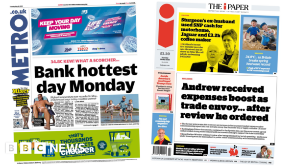 The Papers: ‘Bank hottest day Monday’ and ‘Sturgeon’s ex-husband used SNP cash’