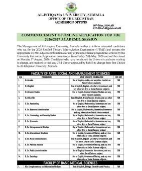 Al-Istiqama University Post-UTME/DE 2026: cut-off mark, eligibility and registration details