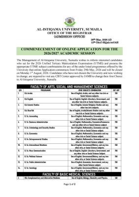 Al-Istiqama University Post-UTME/DE 2026: cut-off mark, eligibility and registration details