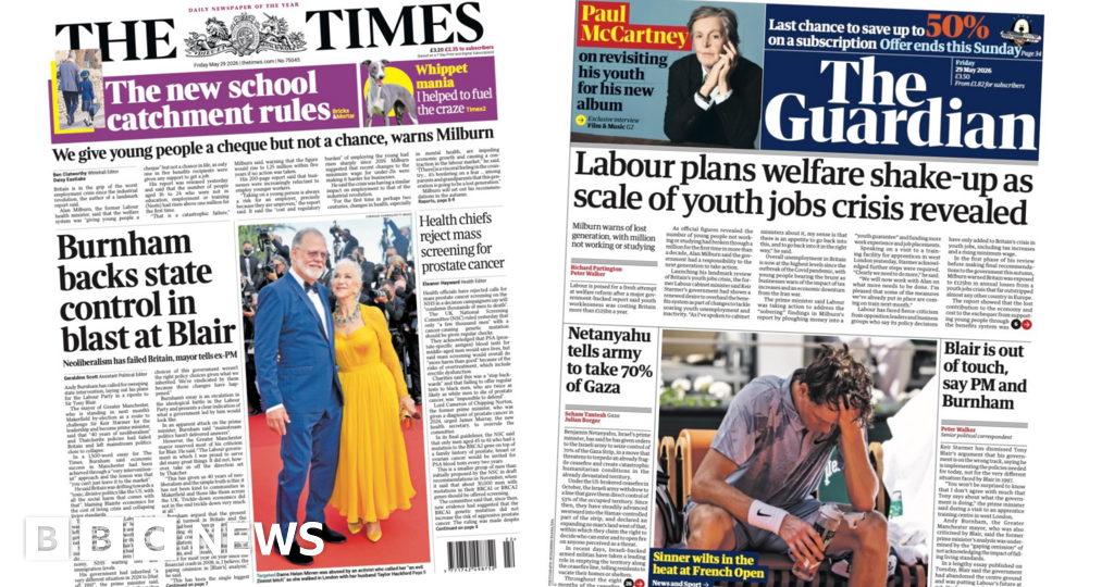 The Papers: Burnham's 'blast at Blair' and 'Labour plans welfare shake-up'