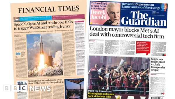 The Papers: ‘Net migration almost halves’ and ‘Paint the town claret’