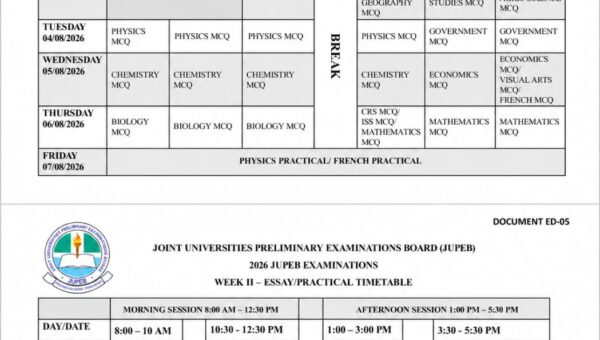 2026 JUPEB Examination Timetable | JUPEB 2026 TIMETABLE