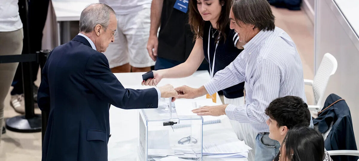Florentino Pérez winning the election with around 65% of the votes, per exit polls
