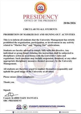 FUKASHERE announces ban on "Marker Day" and signing out activities