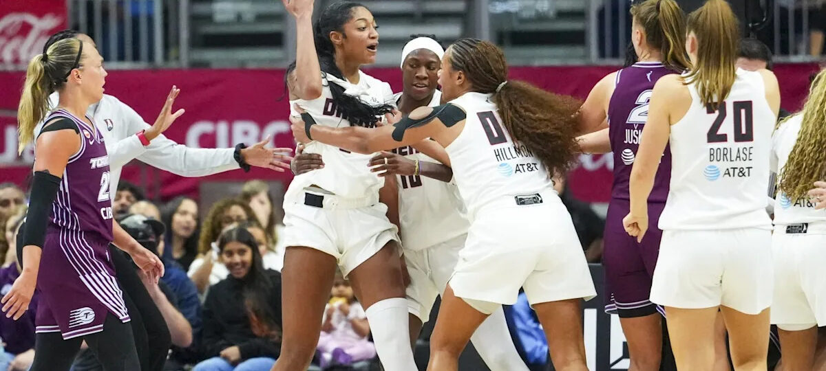 ‘What happens when the bully gets bullied’: Cameras catch Angel Reese tearing up after being slammed on the court