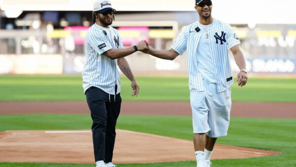 Jalen Brunson and Josh Hart throw out first pitch as Knicks’ championship tour reaches Yankee Stadium