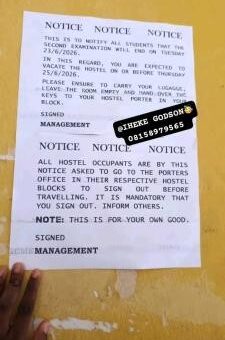 MOUAU notice to Students on Vacation of Hostel