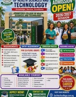 Jonnyeko College of Health Sciences & Tech. Ogun releases Admission form, 2026/2027