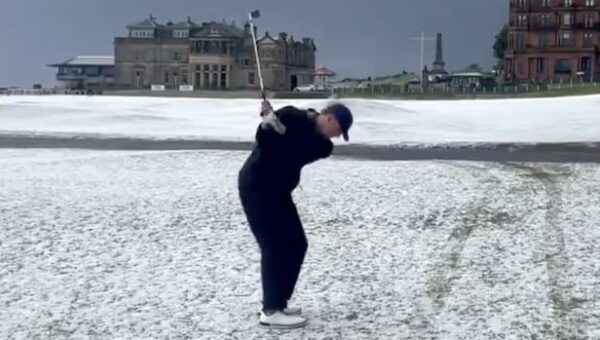 Wild storm turns The Old Course completely white in the middle of June