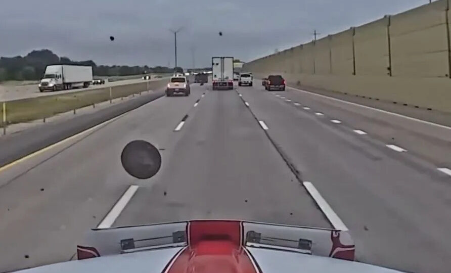 NASCAR hauler hits runaway wheel, releases dash cam footage of traffic incident