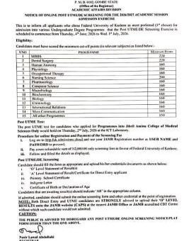 FUKASHERE Post-UTME/DE 2026: Cut-off mark, Eligibility and Registration Details