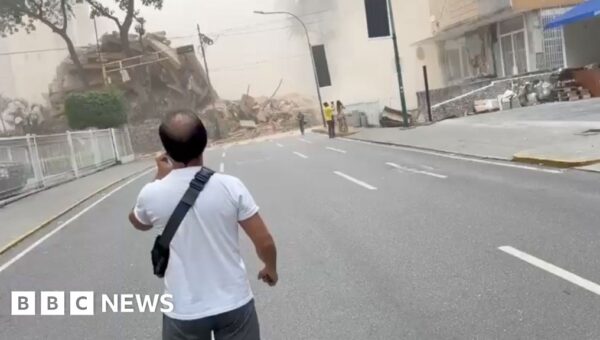 Collapsed buildings in Caracas after quake
