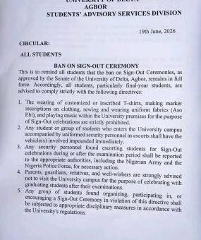 UNIDEL reteriates ban on signing-out ceremonies