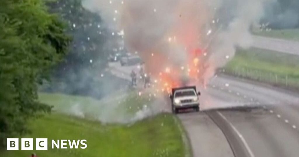 Watch: Truck carrying fireworks catches fire, sparking spectacular display