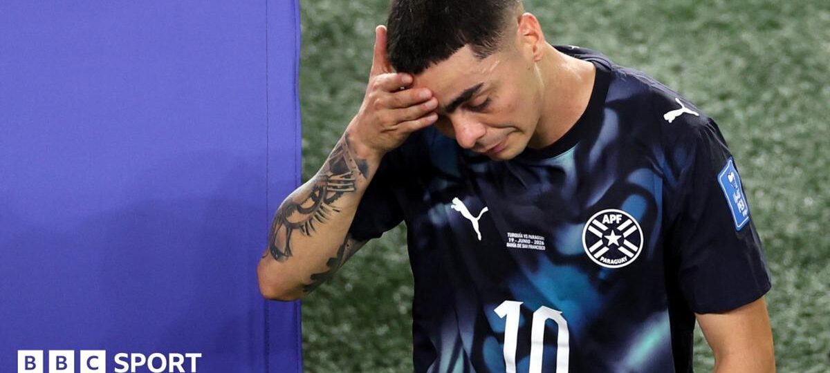 Almiron first player sent off for covering mouth