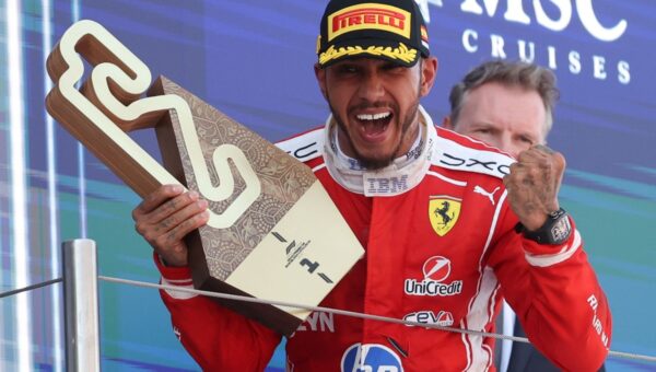 Lewis Hamilton shares defiant message after landmark Ferrari F1 win