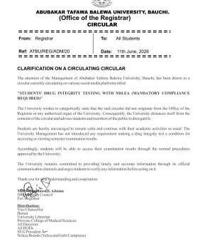 ATBU debunks purported mandatory drug test circular