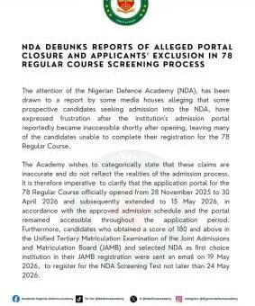 NDA debunks reports of alleged portal closure & applicants’ exclusion in 78 RC screening process