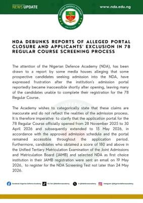 NDA debunks reports of alleged portal closure & applicants' exclusion in 78 RC screening process