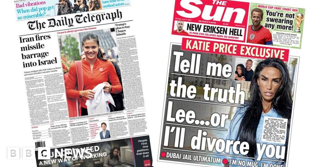 The Papers: 'Iran fires missile barrage' and 'New Eriksen hell'