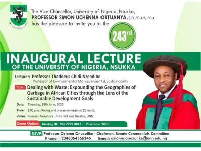 UNN announces 243rd Inaugural Lecture