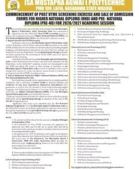 Isa Mustapha Agwai Poly Post-UTME 2026: Cut-off mark, Eligibility and Registration Details
