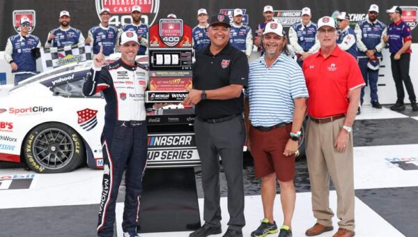 Denny Hamlin pays tribute to Kyle Busch after tying NASCAR record with FireKeepers Casino 400 win