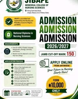 Jipabe Memorial College of Nursing Sciences ND Nursing Admission form, 2026/2027