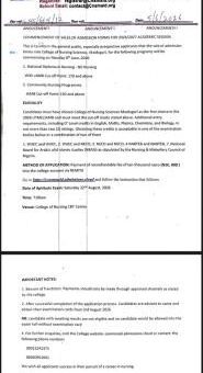 College of Nursing Sciences, Maiduguri releases Post-UTME Admission form, 2026/2027