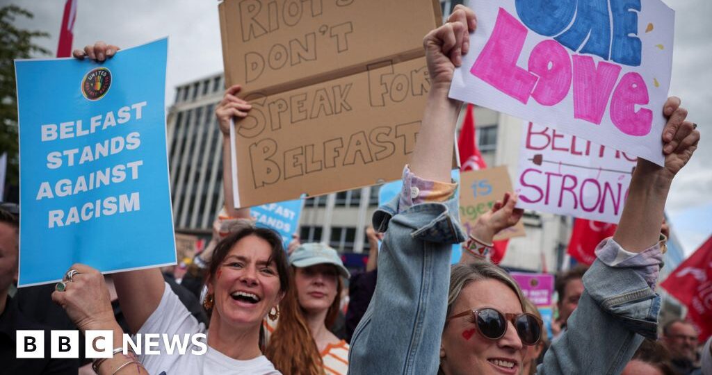 Thousands gather for anti-racism rally in Belfast after disorder
