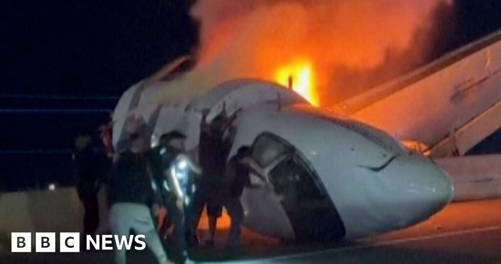 Bystanders smash windows of private jet to rescue passengers after crash