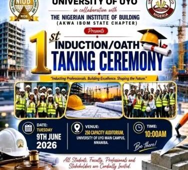UNIUYO Department of Building announces 1st Induction/Oath-Taking Ceremony
