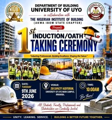 UNIUYO Department of Building announces 1st Induction/Oath-Taking Ceremony