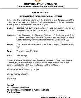 UNIUYO holds 135th Inaugural Lecture