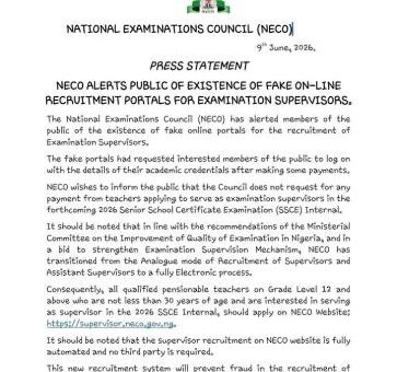 NECO alerts public of fake online recruitment portal for exam supervisors