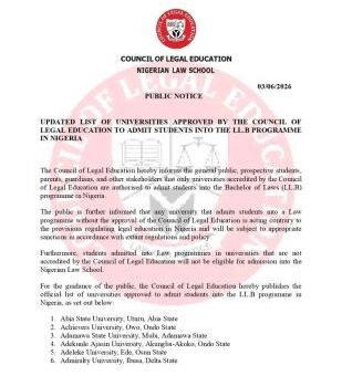 Council of Legal Education releases updated list of approved Law Universities