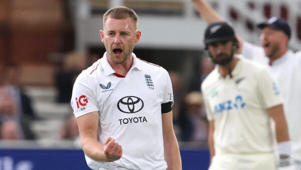 Tongue bowls Phillips with his first ball on day two to leave NZ 65-7