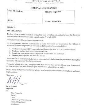 SUMAS issues urgent notice on mandatory fee clearance ahead of second semester exams