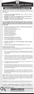 LUTH releases Admission forms for Nursing & School of Health, 2026/2027
