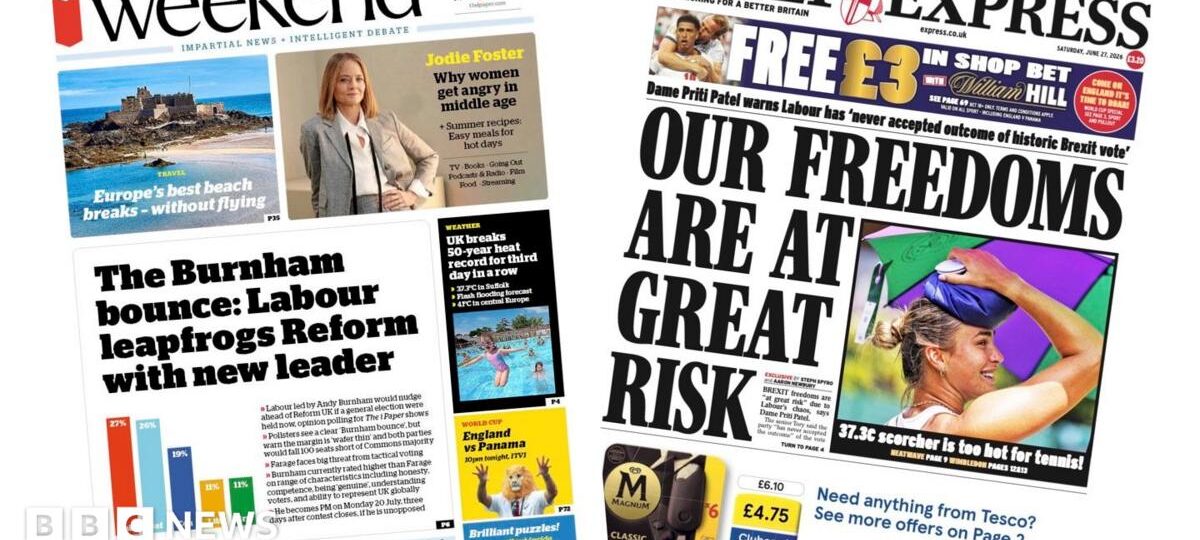 'Burnham election call' and 'Too hot for tennis'