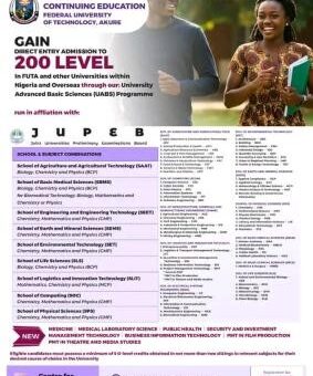 FUTA JUPEB Admission form, 2026/2027