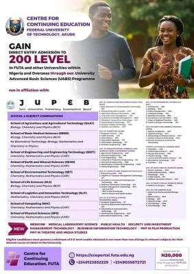 FUTA JUPEB Admission form, 2026/2027